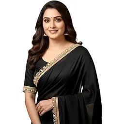 Trendy Fahionable Moti Lace Black Saree For Women Pullovers | plain georgette sarees for women-picture-14