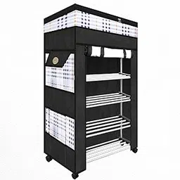 TRENDY Metal Multipurpose Foldable Shoe Rack for Home with Cover | 360 ° Rotating Wheels, Dustproof Zip Cover with Side and Zipper Top Pockets-picture-28