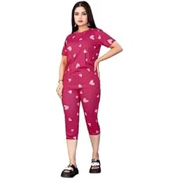 Trendy Women’s, Girl's Tie-Dye Printed Night Suit Set with Half Sleeve Round Neck Top and Comfortable Capri Bottoms forr, Sleepwear and Daily Relaxation(Multicolour)-picture-16
