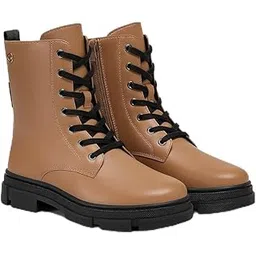 Trendy Women's Leather Boots, Brown Leather, Chunky Platform Sole, Lace-up Style with Side Zipper-picture-11