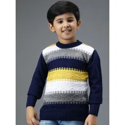 TRENDY WORLD Boys Navy Blue Colourblocked Wool Sweaters-picture-33