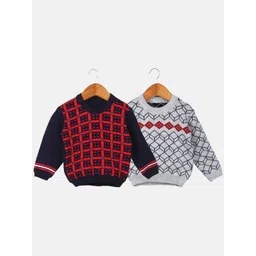 TRENDY WORLD Boys Pack of 2 Navy Blue Wool Printed Sweaters-picture-5