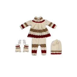 TRENDY WORLD Girls Pack of 4 Cream Striped Clothing Set-picture-38