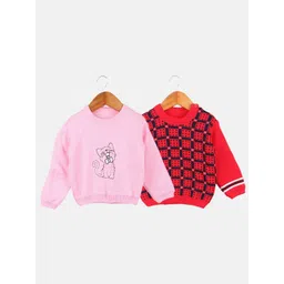 TRENDY WORLD Kids-Unisex Pack of 2 Pink Wool Printed Sweaters-picture-0