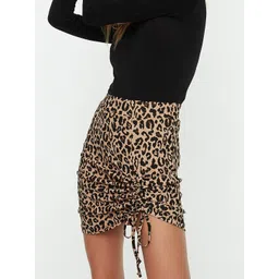 Trendyol Animal Print Ruched Pencil Mini Skirt-picture-34