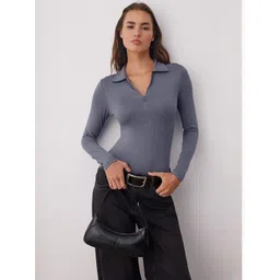 Trendyol Antrasit Women Shirt Collar Bodysuit-image-21