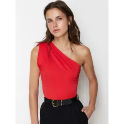 Trendyol Cherry Red One Shoulder Bodysuit-image-36