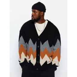 Trendyol Chevron Printed V-Neck Pure Acrylic Cardigan-picture-29