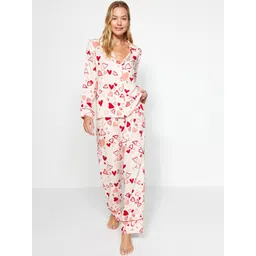 Trendyol Conversational Printed Lapel Collar Night Suit-picture-10