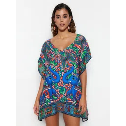 Trendyol Ethnic Motifs Printed Kimono Sleeve Kaftan Mini Dress image 1