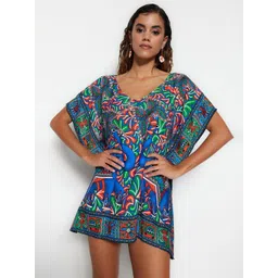 Trendyol Ethnic Motifs Printed Kimono Sleeve Kaftan Mini Dress image 5