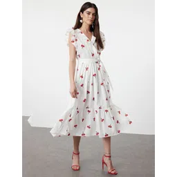 Trendyol Floral Print Flutter Sleeve Fit & Flare Midi Dress-picture-12