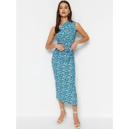 Trendyol Floral Print One Shoulder Sheath Midi Dress-image-33