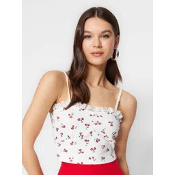 Trendyol Floral Printed Shoulder Straps Crop Cotton Fitted Top-picture-17