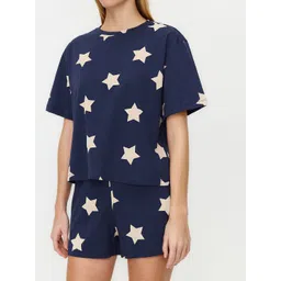 Trendyol Geometric Printed Pure Cotton Night Suit image 2