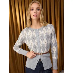 Trendyol Geometric Printed Round Neck Cardigan-picture-16