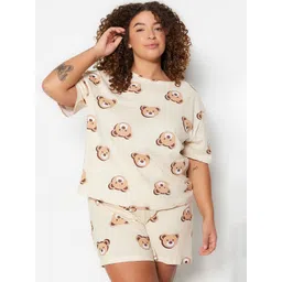 Trendyol Graphic Printed Pure Cotton Night Suit-picture-40