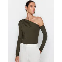 Trendyol Khaki Self-Design One Shoulder Bodysuit-picture-27