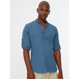 Trendyol Men Blue Pure Cotton Casual Shirt-picture-31
