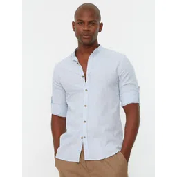 Trendyol Men Blue Solid Pure Cotton Casual Shirt-picture-21