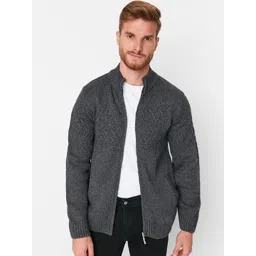 Trendyol Men Charcoal Open Knit Cardigan-picture-27