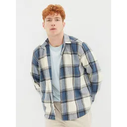 Trendyol Men Navy Blue Tartan Checks Checked Casual Shirt-picture-11