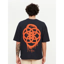 Trendyol Men Printed Drop-Shoulder Sleeves Pure Cotton Loose T-shirt-picture-21