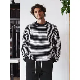 Trendyol Men Striped Monochrome Round Neck Long Sleeves Pullover Sweatshirt-picture-39