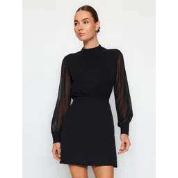 Trendyol Mock neck cuffed Long sleeves Fit & Flare Mini Dress-picture-28