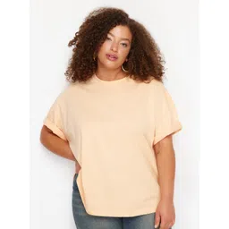 Trendyol Plus Size Round Neck Drop-Shoulder Sleeves Cotton Regular T-shirt-picture-34