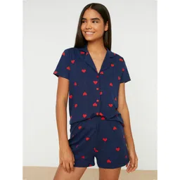 Trendyol Printed Pure Cotton Shirt & Shorts Night Suits-picture-14
