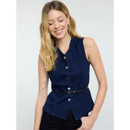 Trendyol Pure Cotton V Neck Sleeveless Waistcoat-picture-24