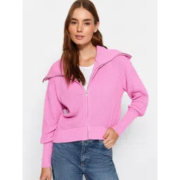 Trendyol Ribbed Shirt Collar Acrylic Cardigan Sweater-picture-12