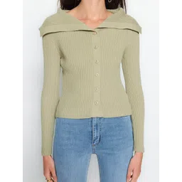 Trendyol Ribbed Shirt Collar Acrylic Cardigan Sweater image 4