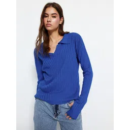 Trendyol Ribbed Shirt Collar Acrylic Pullover-picture-17