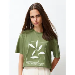 Trendyol Round Neck Drop Shoulder Sleeves Typographic Printed Regular Fit Cotton T-shirt-picture-32