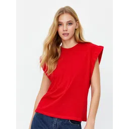 Trendyol Round Neck Extended Sleeves Pure Cotton T-shirt-picture-26