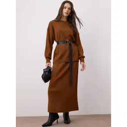 Trendyol Round Neck Long Sleeves Linen Sweater With Skirt-picture-17