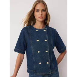 Trendyol Round Neck Pure Cotton Crop Denim Jacket-picture-20