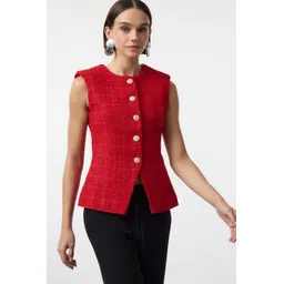 Trendyol Round Neck Tweed Waistcoat-picture-33