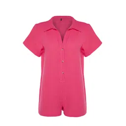 Trendyol Shirt Collar Short Sleeves Pure Cotton Jumpsuit-picture-31