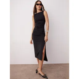 Trendyol Siyah Women Boat Neck Slits Sheath Midi Dress-picture-25