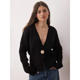Trendyol Siyah Women Ribbed V-Neck Cardigan-picture-14