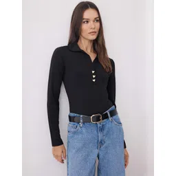 Trendyol Siyah Women Shirt Collar Bodysuit-picture-37