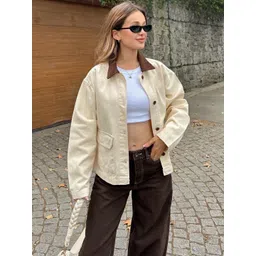 Trendyol Spread Collar Regular Open Front Pure Cotton Jacket With Utility Pockets-picture-24