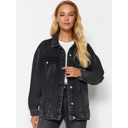 Trendyol Spread Collar Washed Pure Cotton Denim Jacket-picture-22