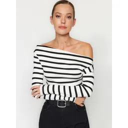 Trendyol Striped One Shoulder Long Sleeves Top-image-29
