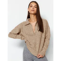 Trendyol Striped Shirt Collar Pullover image 4