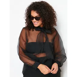 Trendyol Tie-Up Neck Long Cuffed Sleeves Regular Top-picture-41