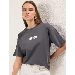 Trendyol Typography Printed Drop-Shoulder Sleeves Pure Cotton T-shirt-picture-16